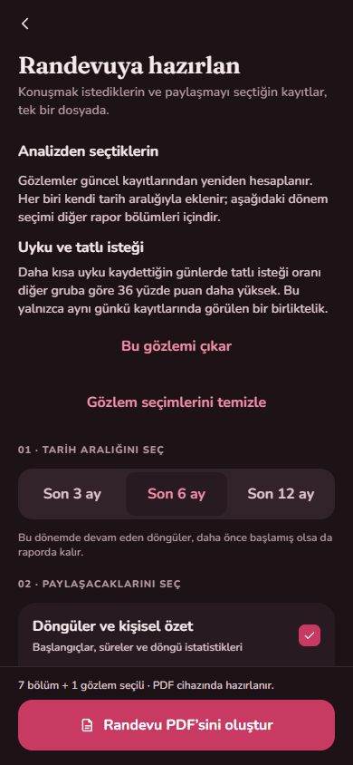 Munis randevu raporu ekranı: tarih aralığı ve paylaşılacak bölümler